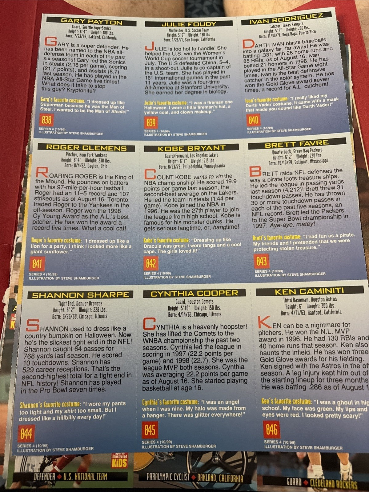  1999 Sports Illustrated (SI) for Kids w/Kobe Bryant as Dracula Card Uncut Sheet
