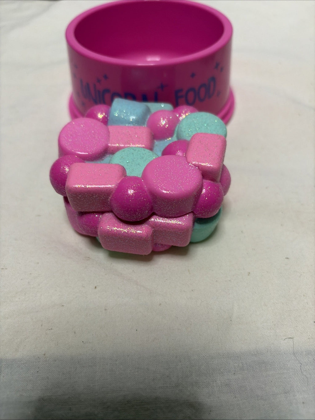 Build A Bear Unicorn Food Bowl + Food Toy Pink Purple Blue WITH Sparkling FOOD