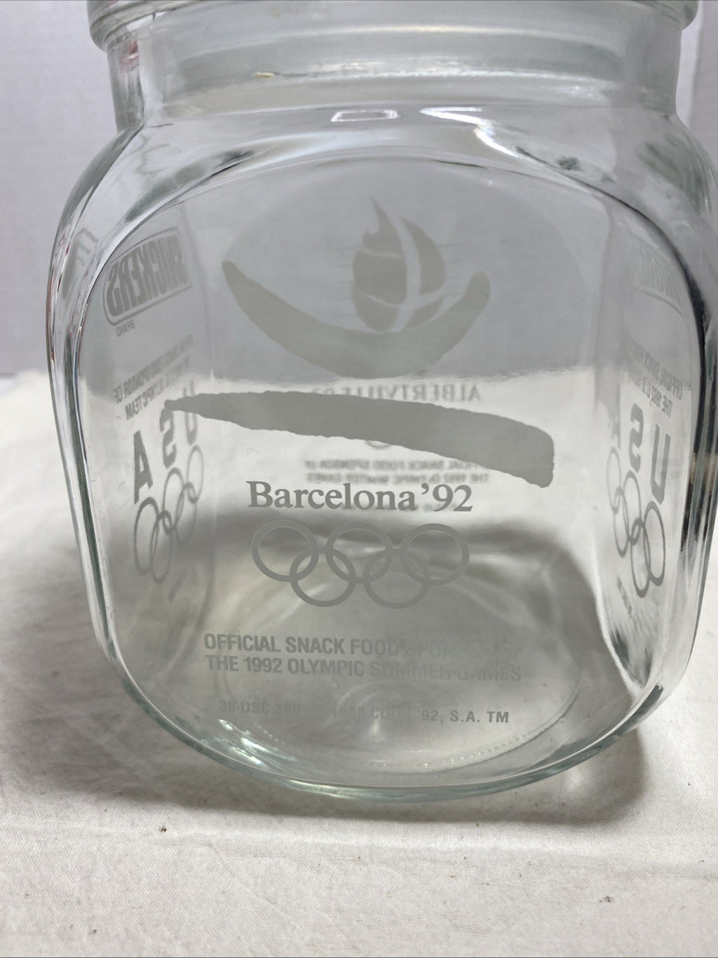 Vintage 1992 OLYMPIC Games SNICKERS Glass Candy Jar with Lid 90s