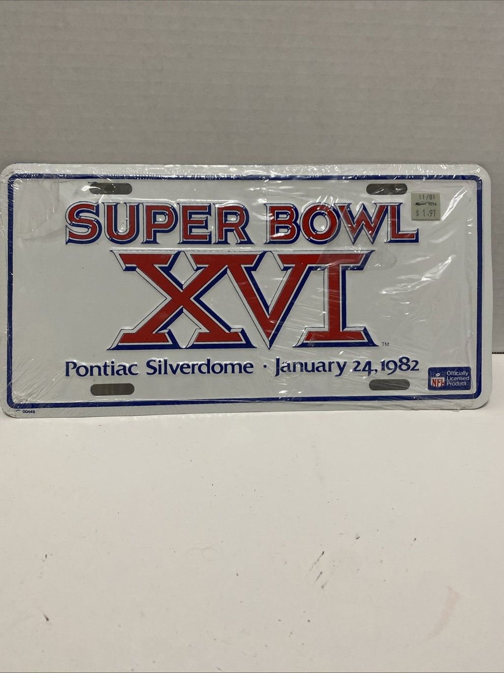 1982 Super Bowl 16 license plate Embossed NOS