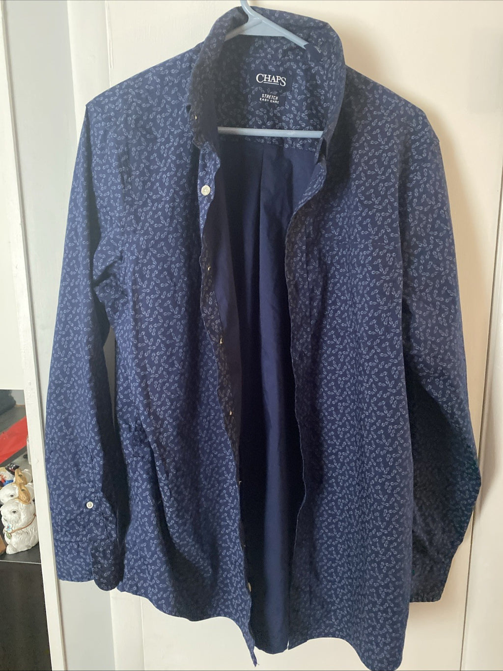 Chaps stretch easy hair men’s long sleeve shirt blue size medium