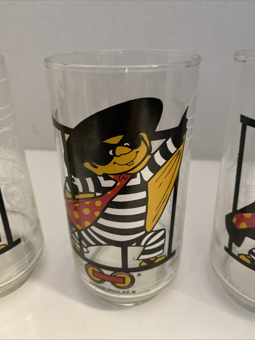 1977 McDonald's HAMBURGLAR McDonaldland Action Series Glass - Vintage Set Of 4