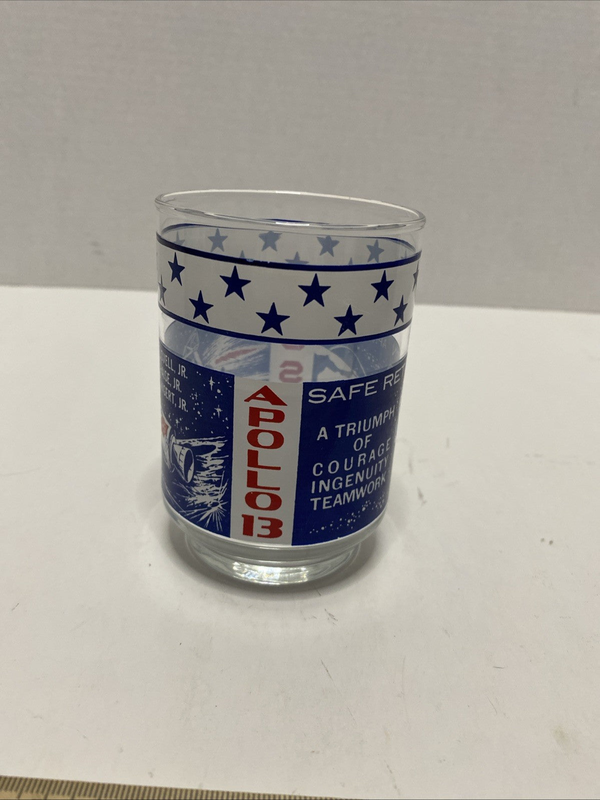 Apollo 13 Vintage Libbey Juice Glass.~ "Safe Return to the Moon"