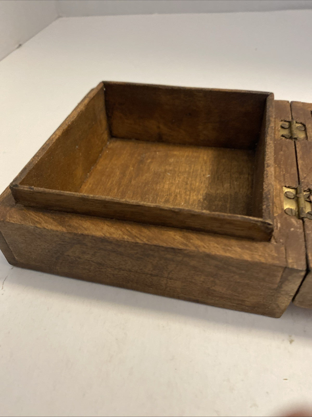 Vintage Hand Crafted Wooden Keepsake Box 5” x 5” x 2.25”