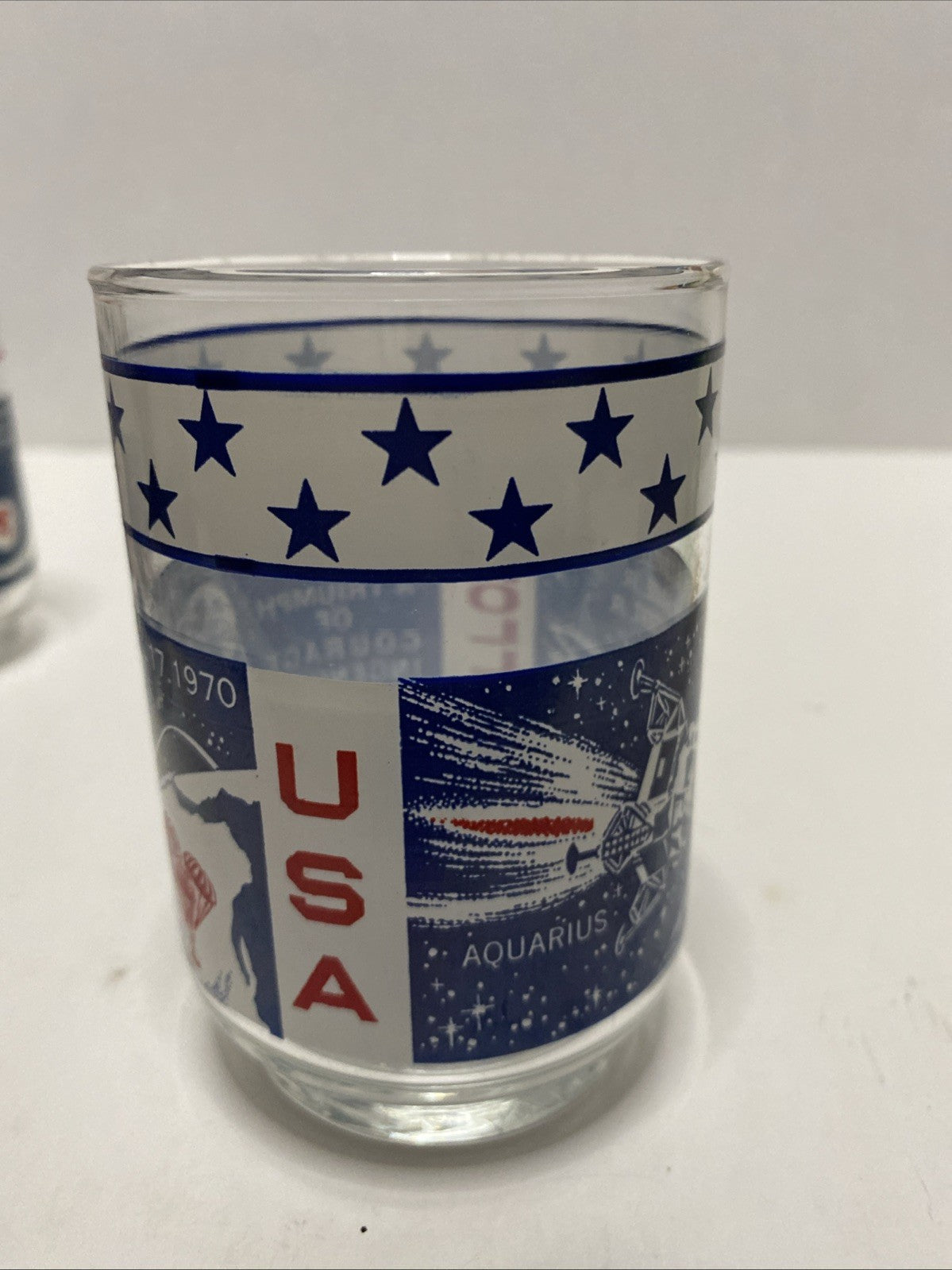 Vtg Libbey Glass NASA Apollo 13 Glass SAFE RETURN Aquarius astronaut￼ USA 1970s