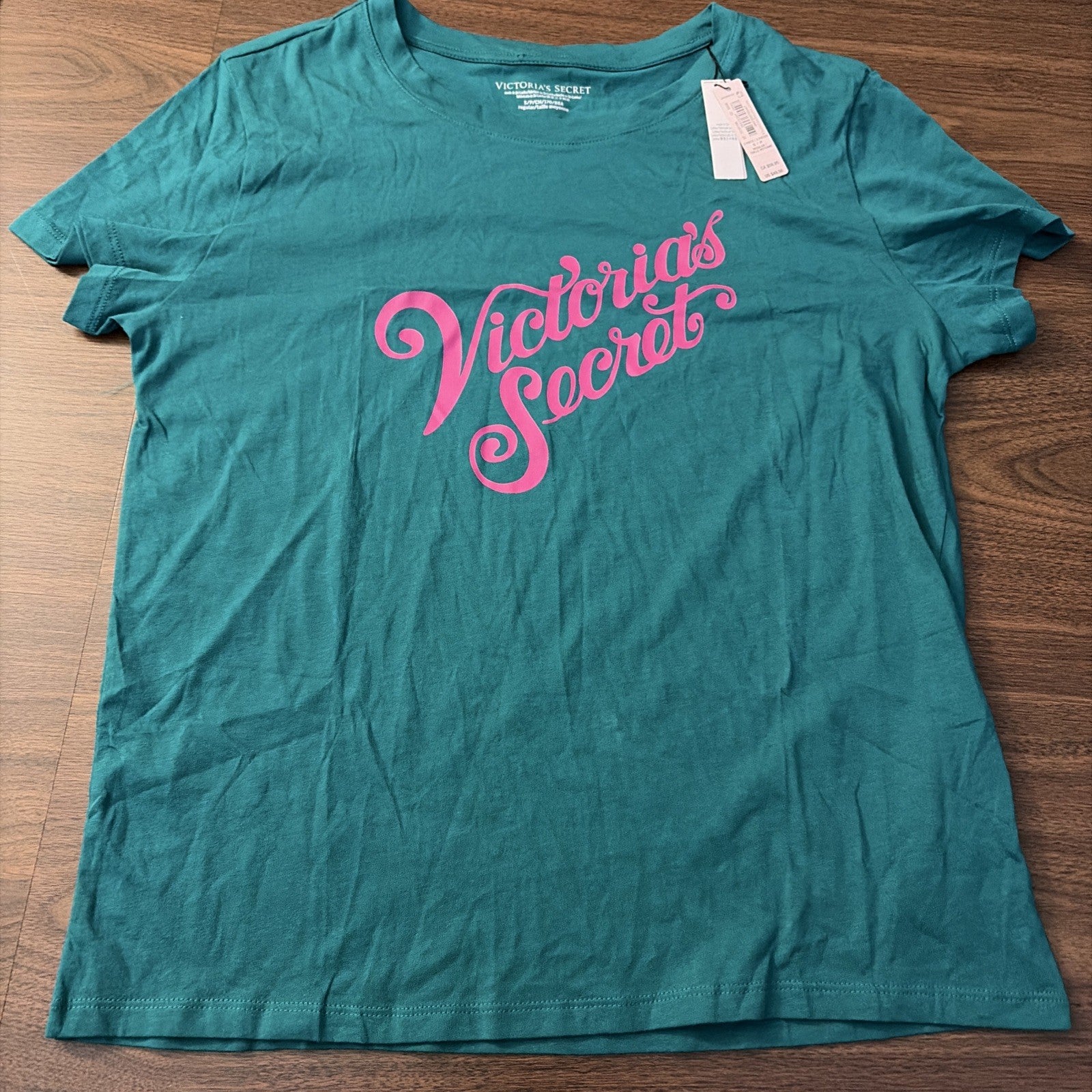 Victorias Secret Shirt Womens Small Green Pink Graphic 