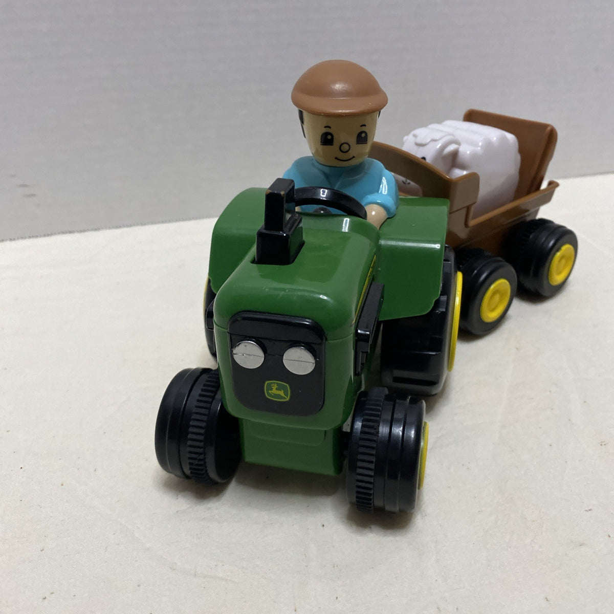 John Deere Preschool Toy Tractor w/ Farmer & Sheep Moves in Trailer w/Pull 