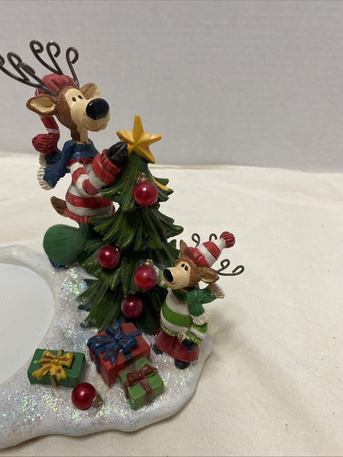 Yankee Large Jar Candle Holder Reindeer Trimming the Xmas Tree 2011 Collectible