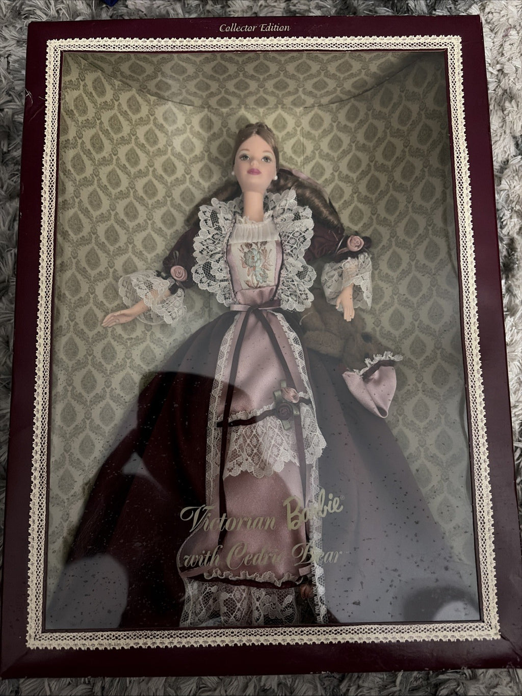 Victorian Barbie Cedric Bear Unopened Box Mattel #25526 1999 Mauve Nightdress
