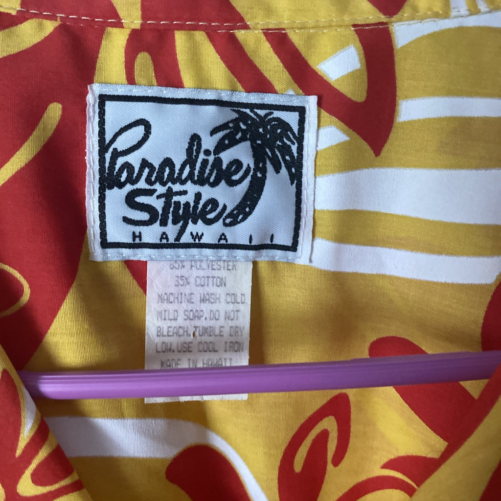 Paradise Style Hawaii Men's Shirt Sz XL yellow, red, white, tropical flower