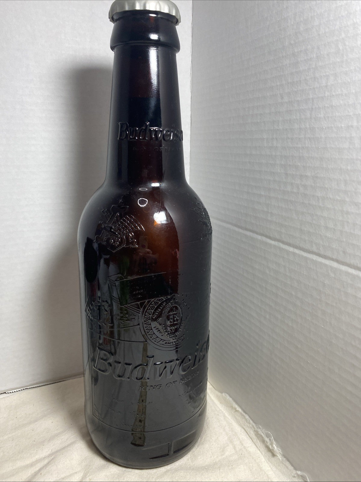 Cleveland Indians Budweiser Beer Large Glass Bottle 14 1/2" Tall