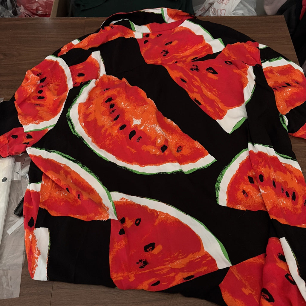 No Boundaries Men’s 3XL Rayon Buttoned Up Watermelon Print Short Sleeve Shirt