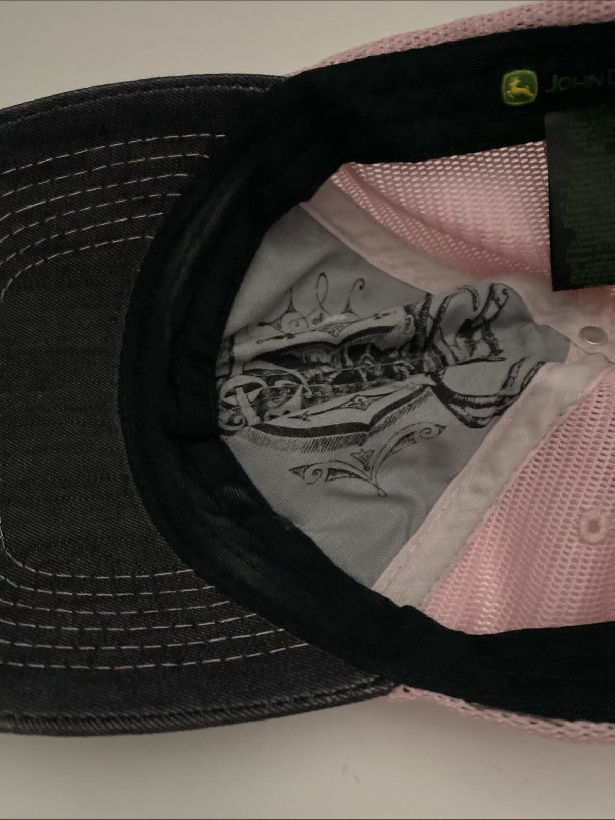 John Deere Trucker Gray Pink Distressed Baseball Cap Hat