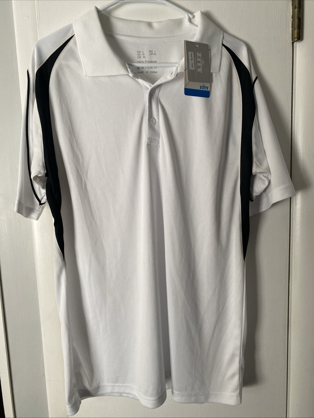 Zity sports  large short sleeve polo shirt white black stripes NWT