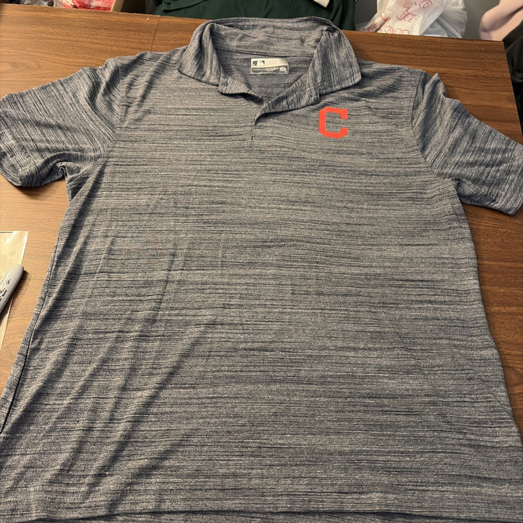 Cleveland Guardians Shirt Mens XL Gray White Stripe MLB Baseball Polo True Fan