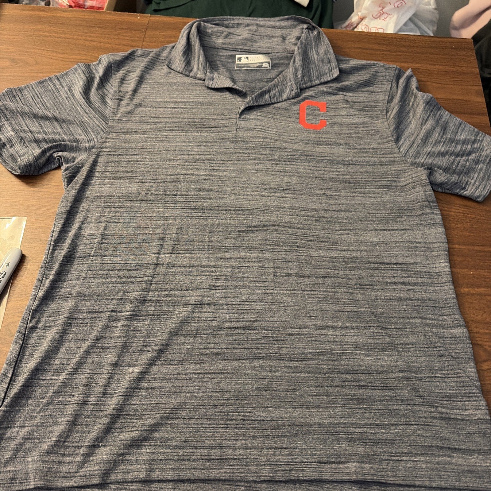 Cleveland Guardians Shirt Mens XL Gray White Stripe MLB Baseball Polo True Fan
