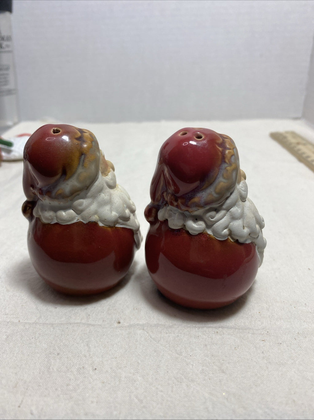 Santa Salt and Pepper Shakers Red Glaze Vintage