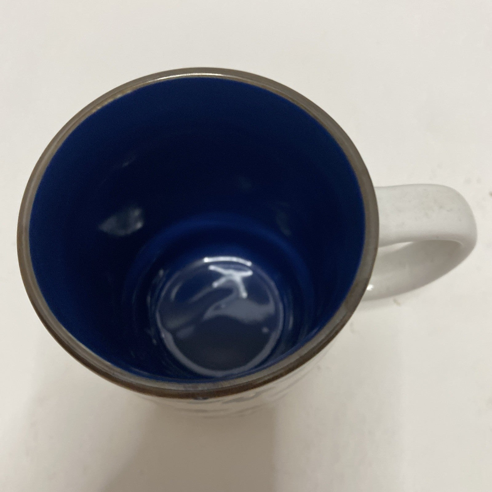 Boston Warehouse Trading Corp Glazed Stoneware  Mug White w/ blue design