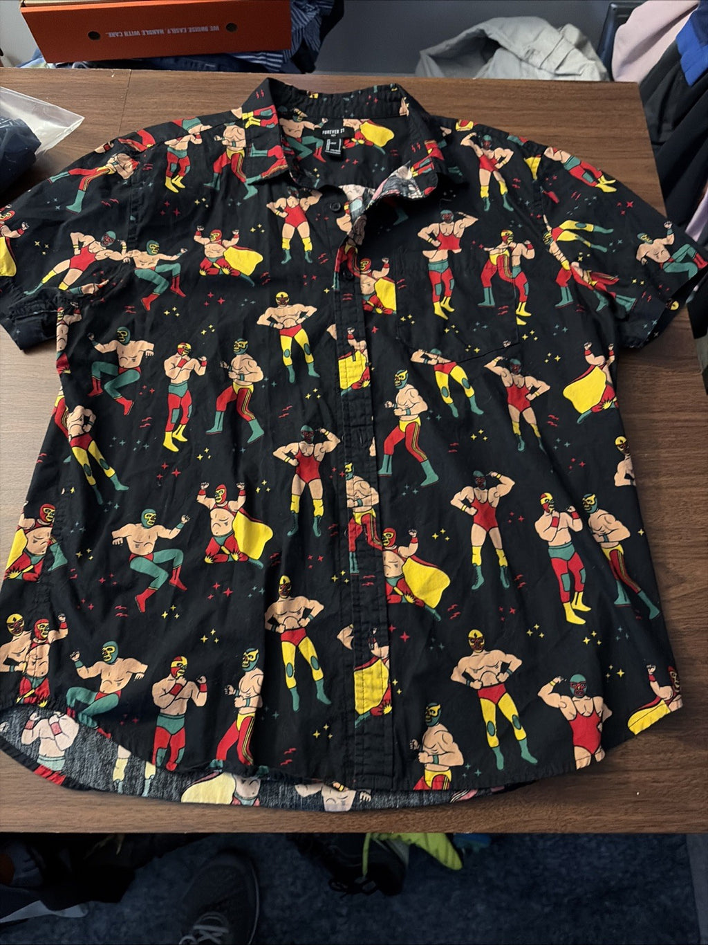 Forever 21 Luchador/Mexican Wrestler Button Down Shirt Hawaiian Men's Size L