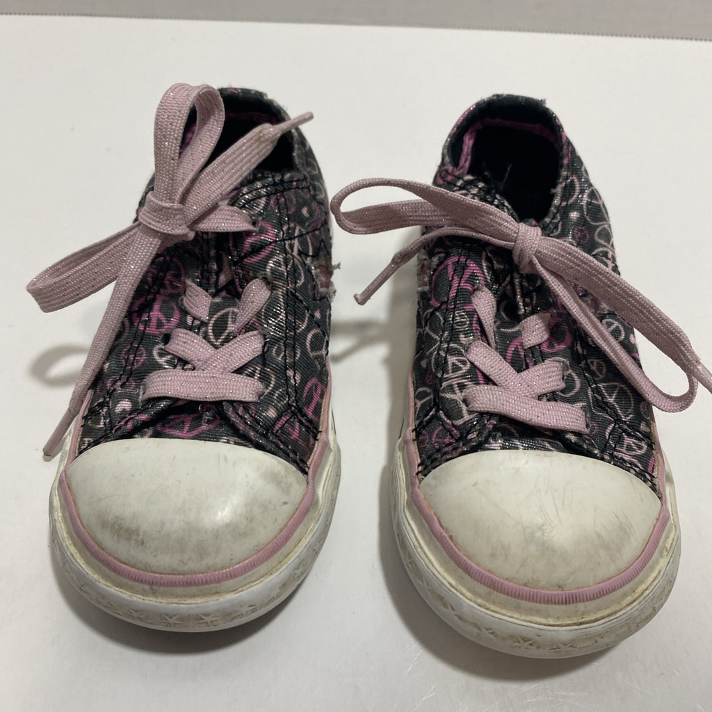 Converse All Star Low Top Girl Shoe US Size 7 Peace Sign Pink Black