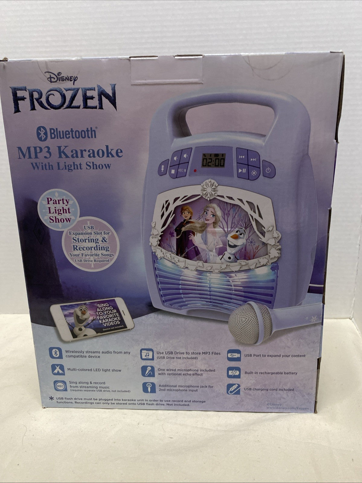 Disney Frozen MP3 Bluetooth Karaoke with Light Show & Microphone - Brand New