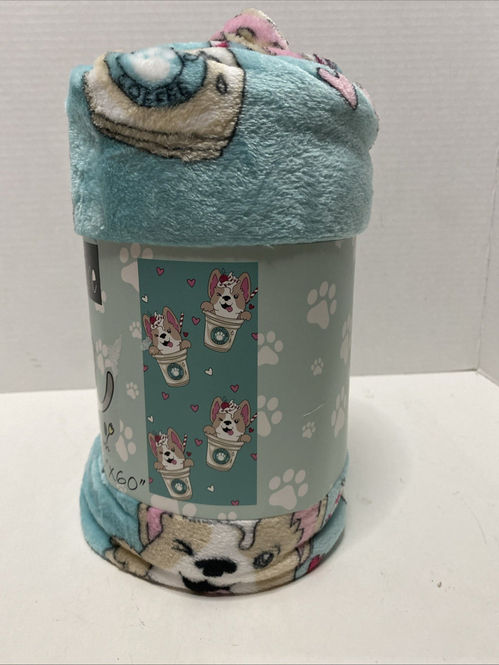 Frankie & June Cute/Puppy Dogs with Glasses White Plush Throw Blanket 50x60 NEW
