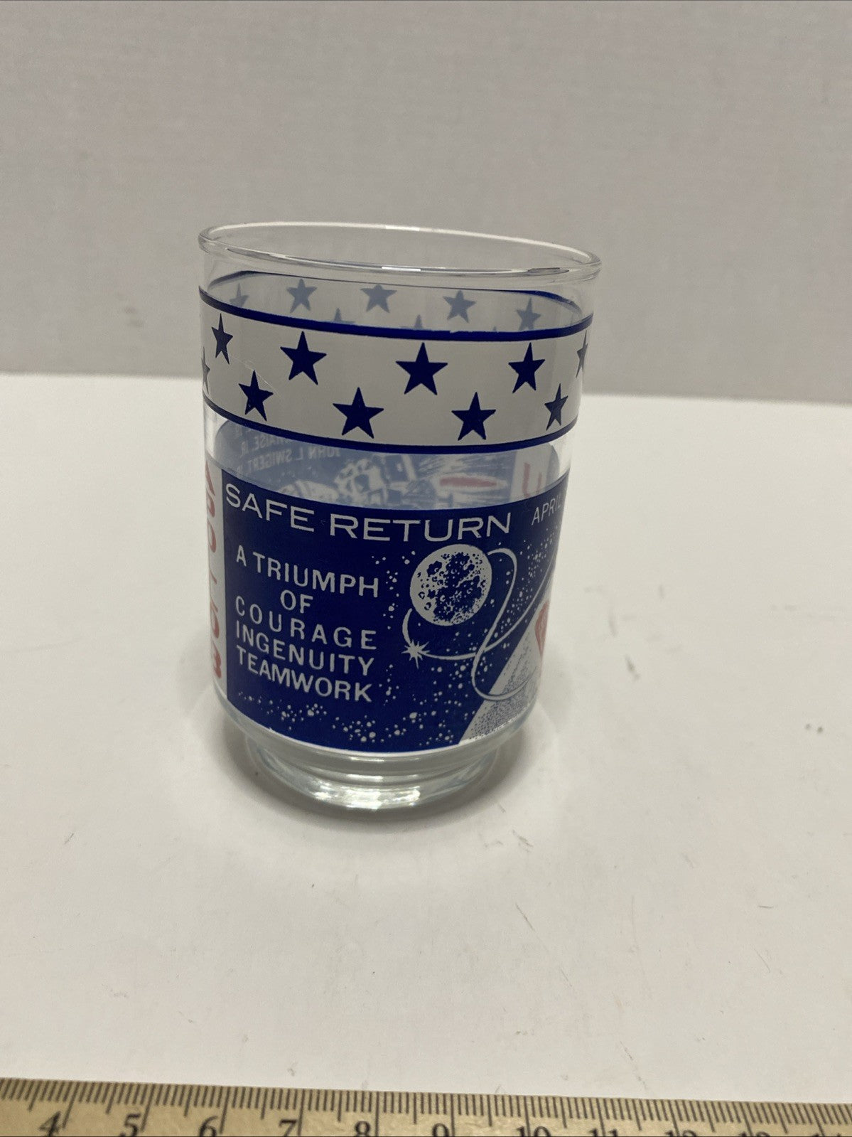 Apollo 13 Vintage Libbey Juice Glass.~ "Safe Return to the Moon"