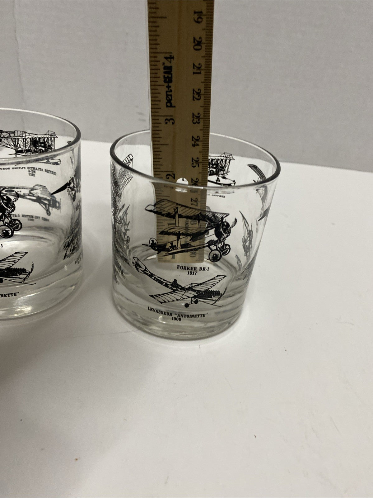 Glass Cup Wright Flyer Model A Sopwith Camel F1 Demoiselle Fokker NYP Set Of 2
