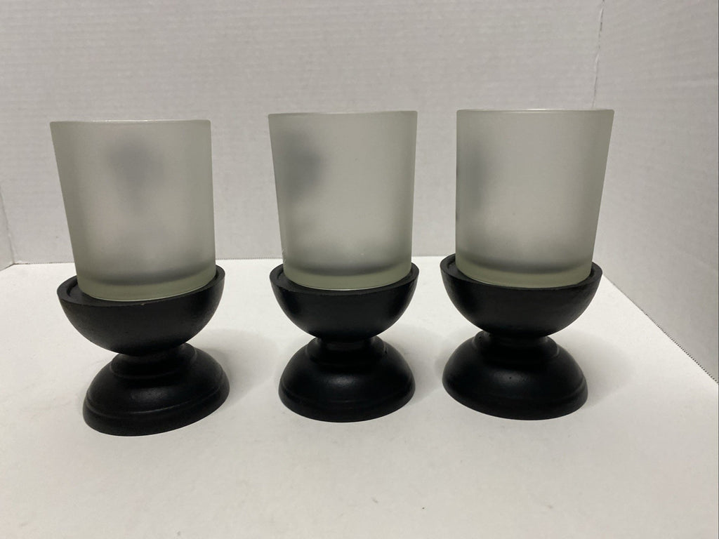 Set Of 3 Frosted Chinese New Year Blessings Votive Candle Holders Vintage 1970s