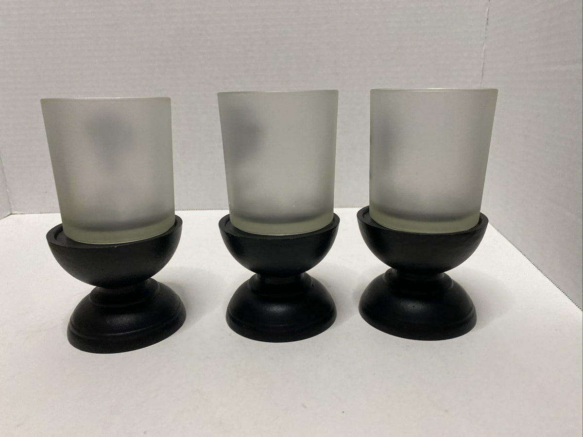 Set Of 3 Frosted Chinese New Year Blessings Votive Candle Holders Vintage 1970s