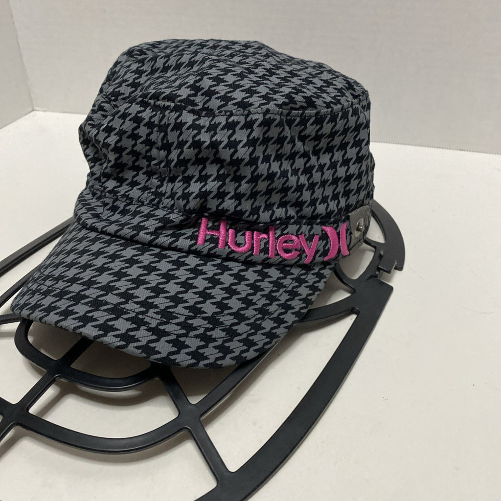 Hurley Hat Cap Pink Gray Houndstooth Military Cadet Adjustable Women Skate Small