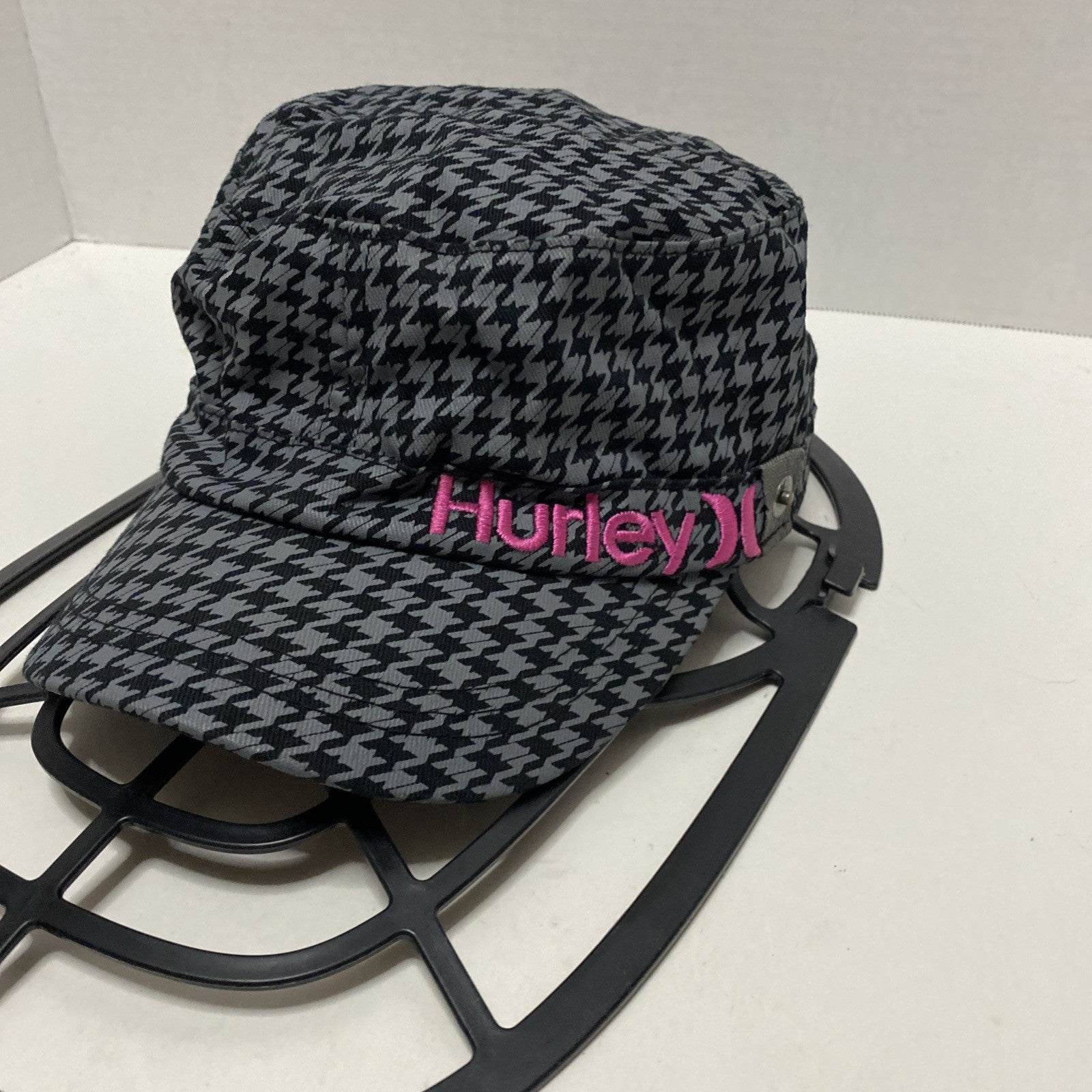 Hurley Hat Cap Pink Gray Houndstooth Military Cadet Adjustable Women Skate Small