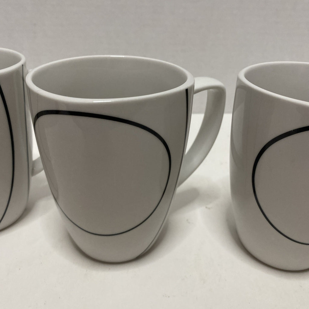 Corelle Coordinates Set of 4 Porcelain SIMPLE LINES Black & White Coffee Mugs