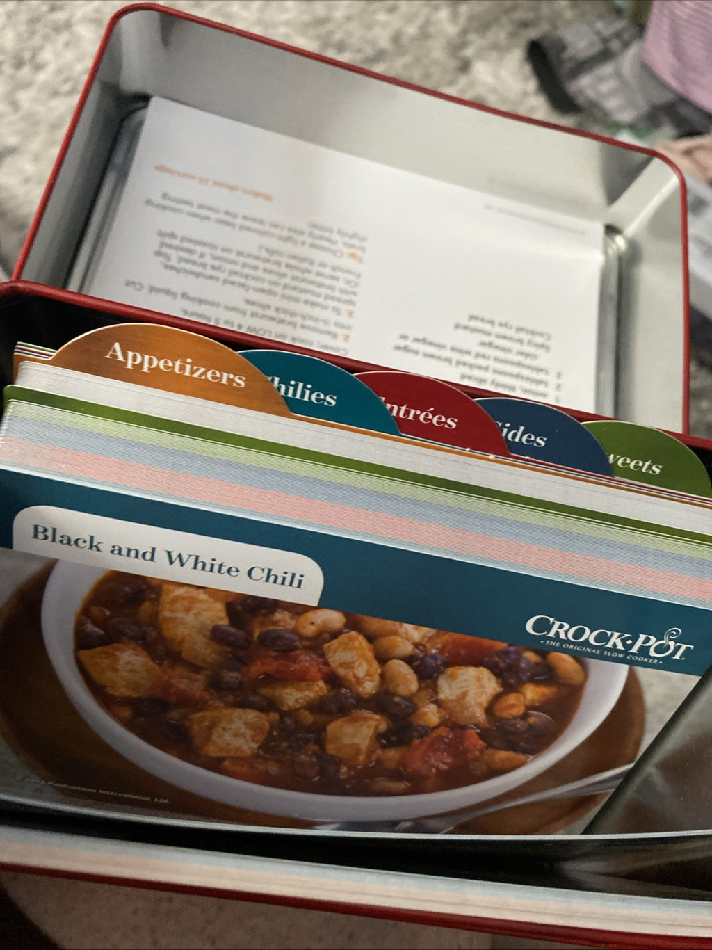 Crock-Pot Recipe Card Collection Tin, * Light Tarnish On Bottom Rim 6.5"x5"*Read