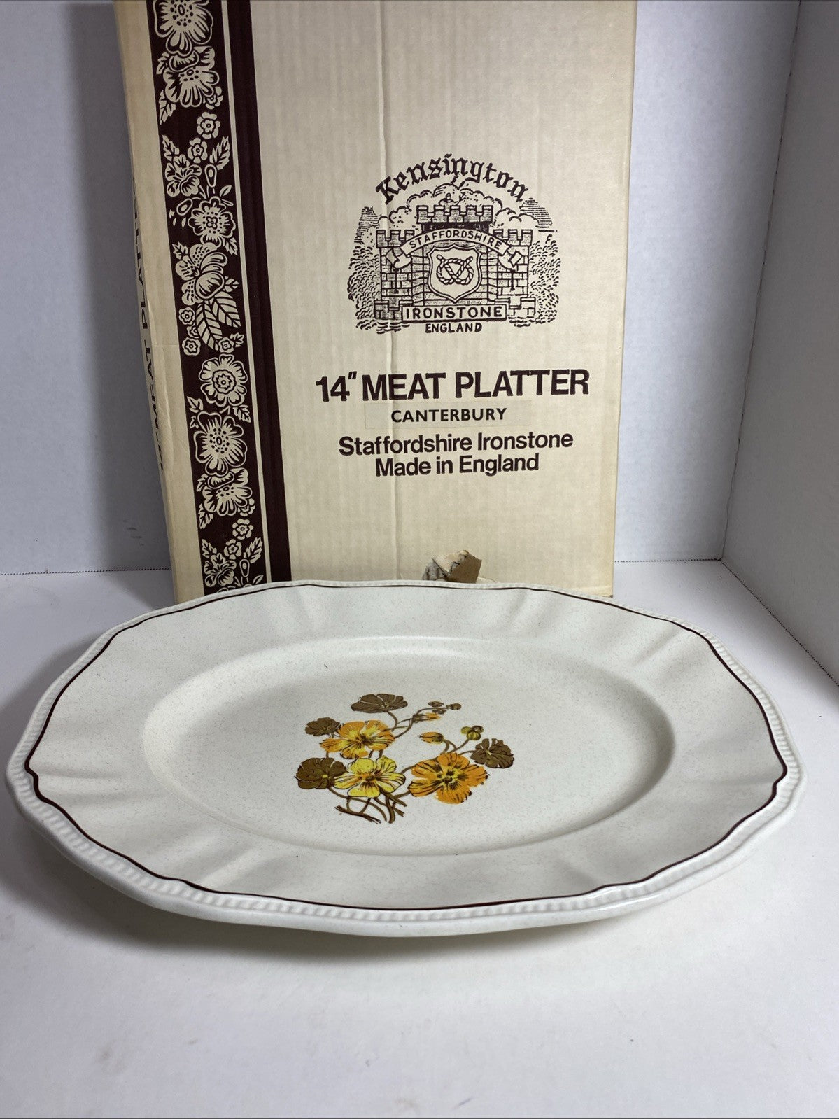 Kensington Staffordshire Orange Yellow Brown Flowers Serving Platter