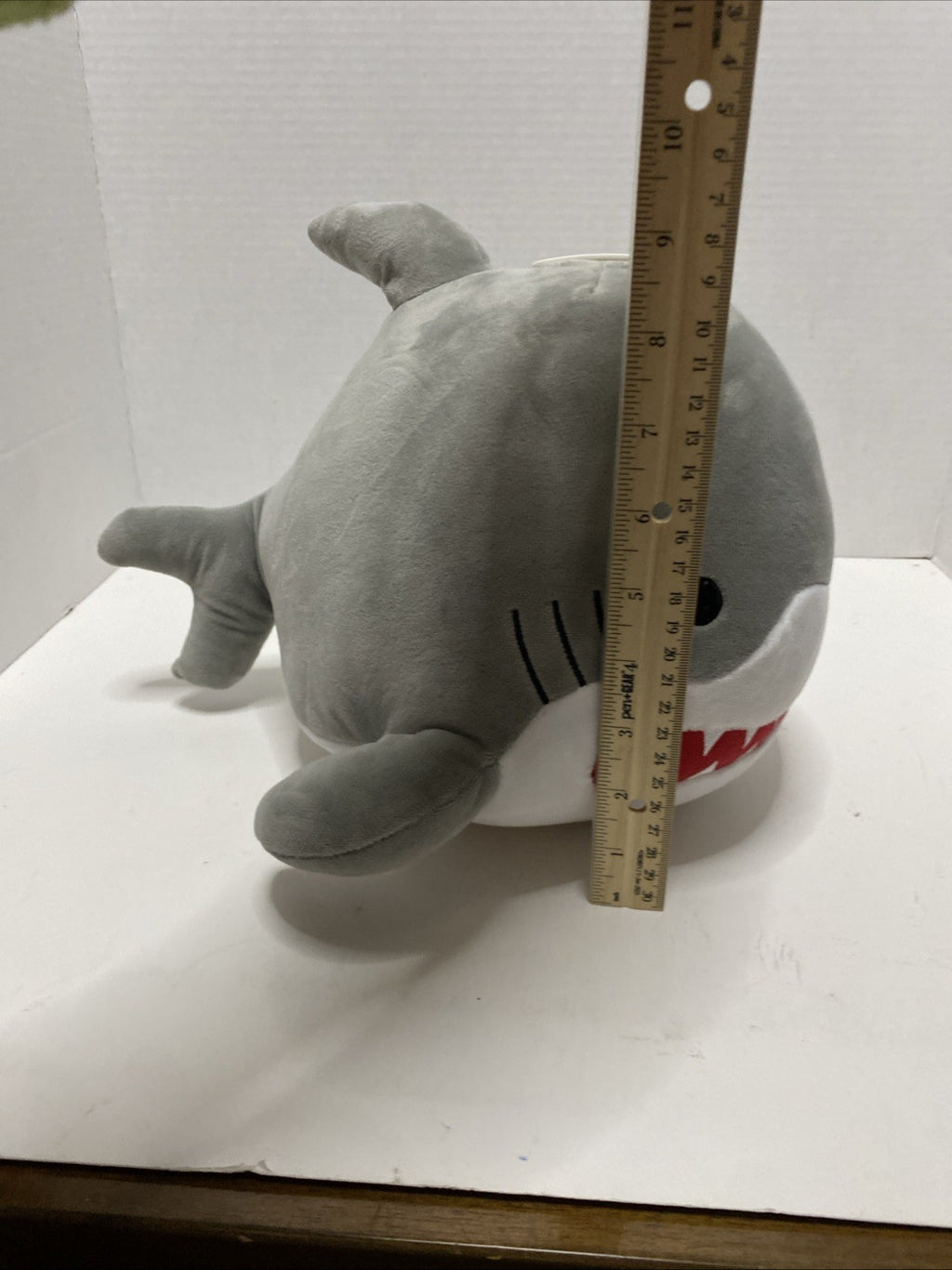 SHARK JUMBO PLUSH PIGGY BANK With Stopper Soft Gray Great Condition
