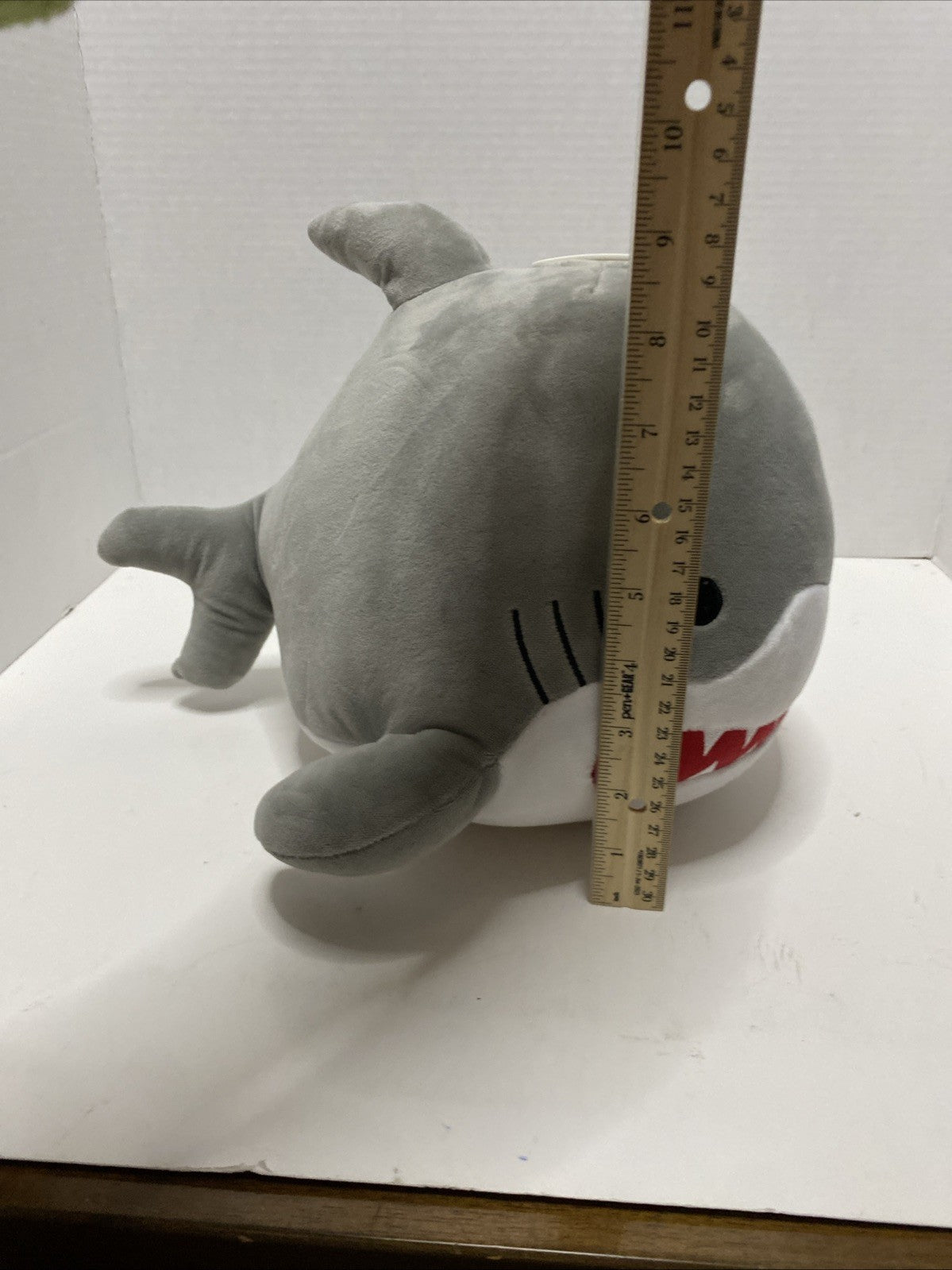 SHARK JUMBO PLUSH PIGGY BANK With Stopper Soft Gray Great Condition