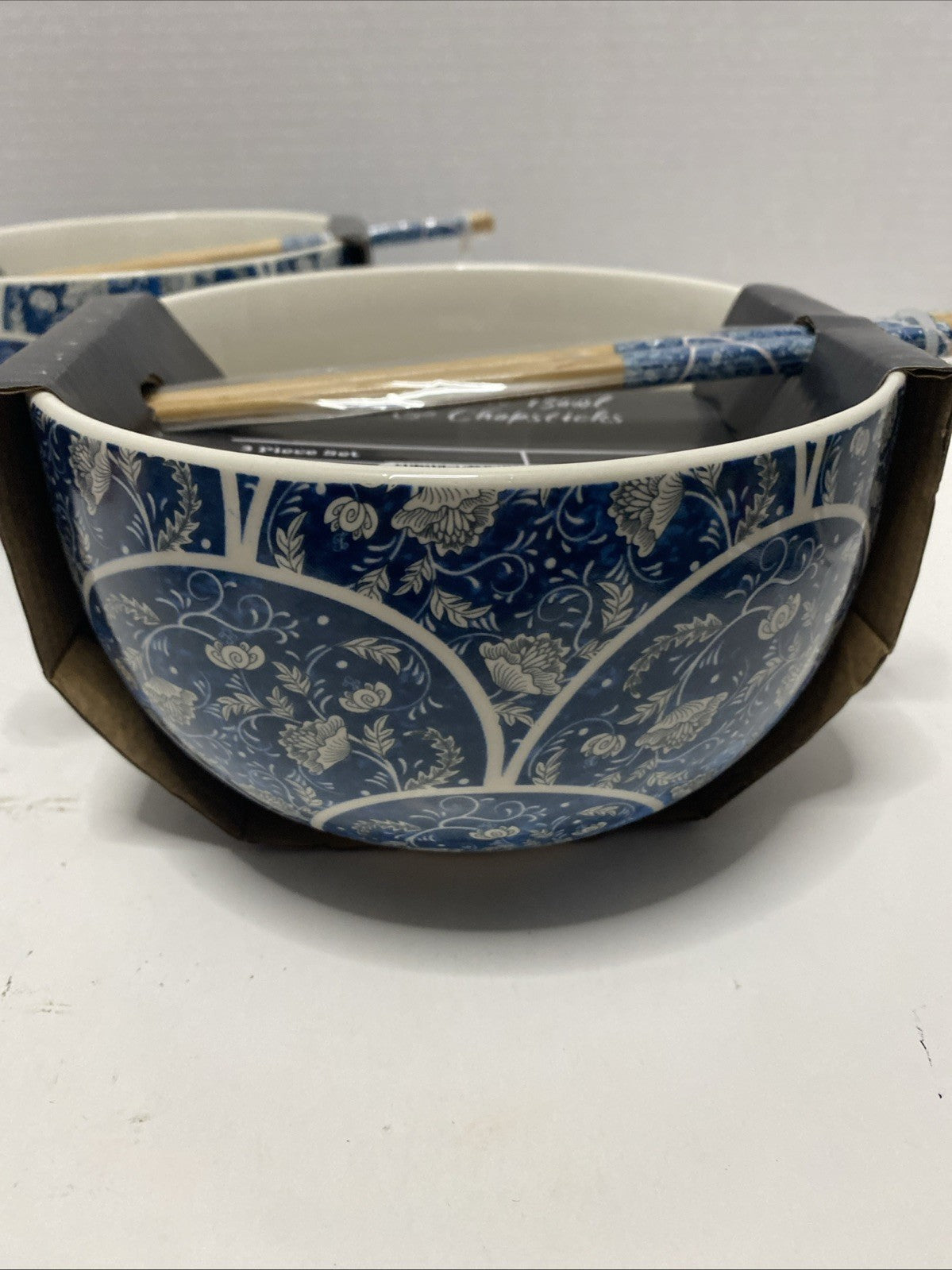Core Kitchen Ramen Noodle Ceramic Bowl Blue Abstract Design 26oz Set Of 2