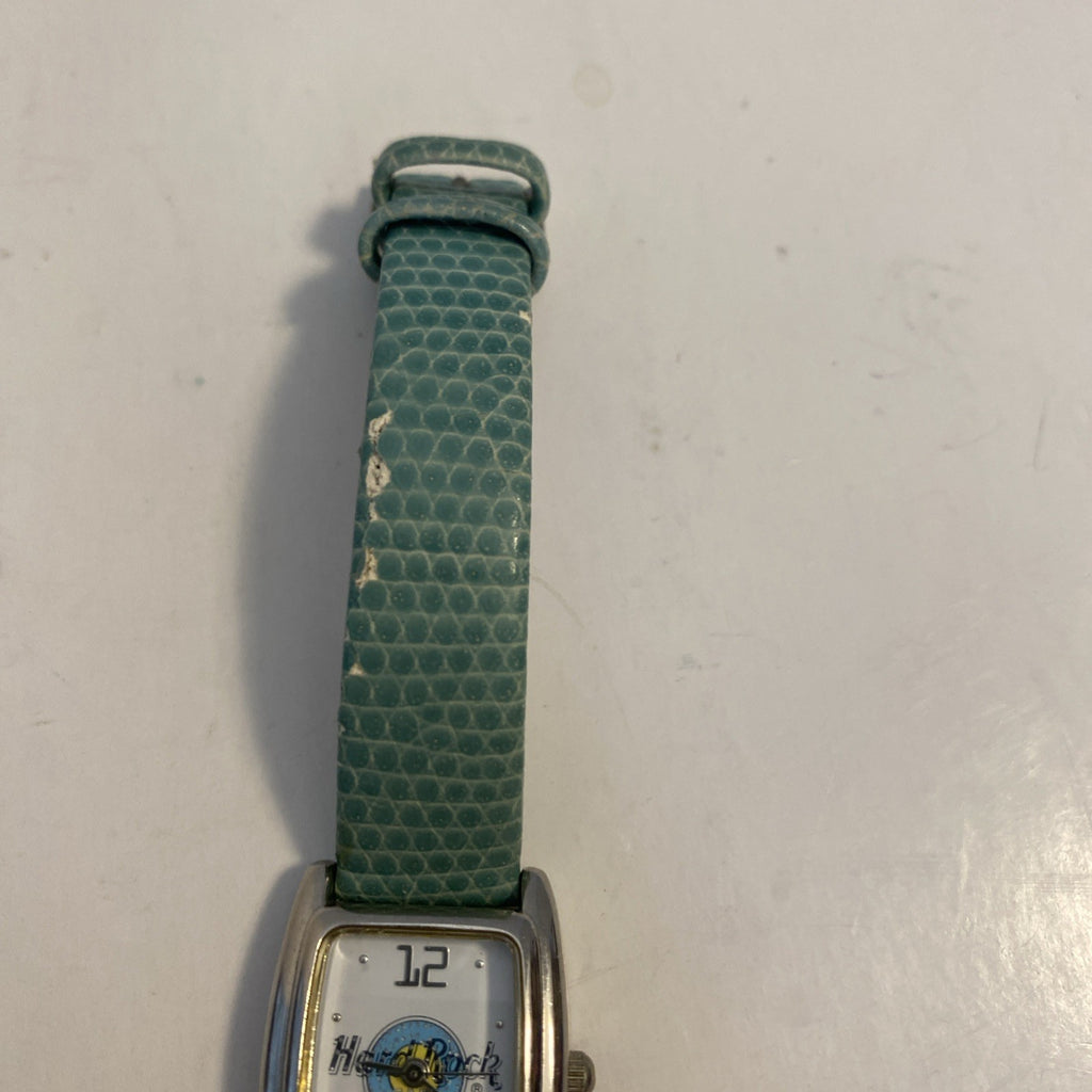 Women's Hard Rock Silver/Teal Tone Watch Teal Leather Band. Wear To Watch Band.