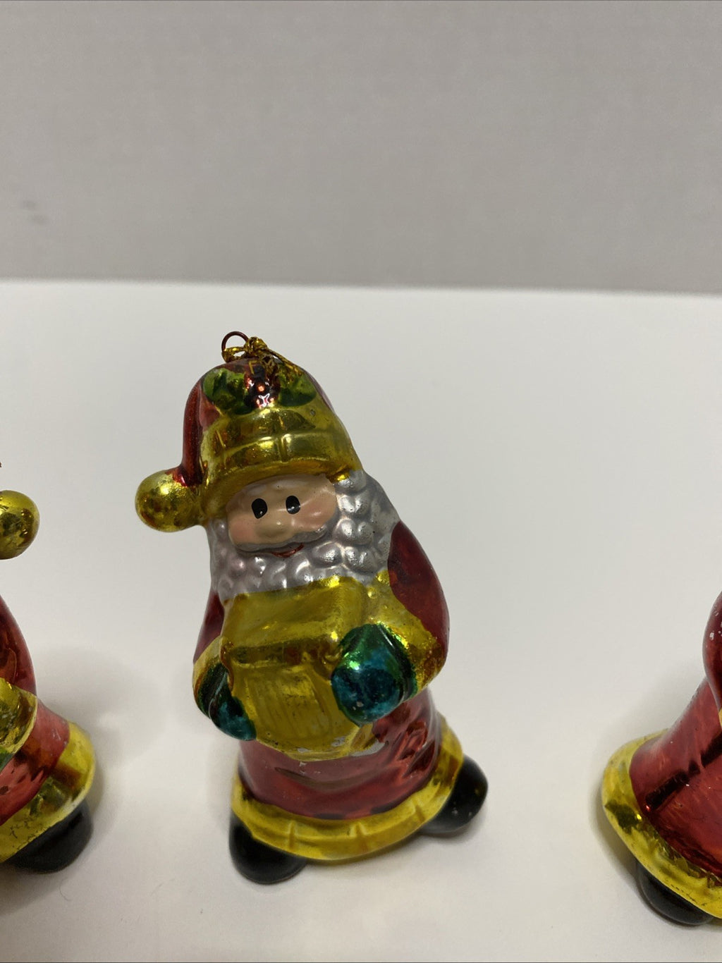 Christmas Tree Santa Claus Ornaments Playing Instruments Set Of 4 Small 3"