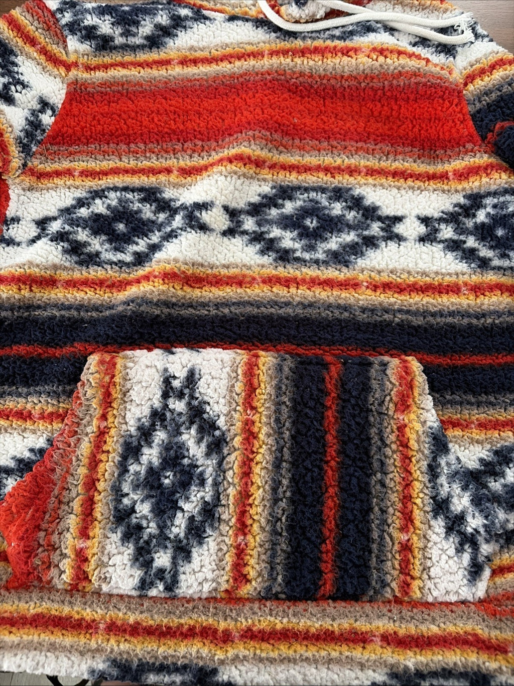 Brooklyn Cloth Mens Aztec Hoodie Small Red Kanga Pullover Southwestern Stripe