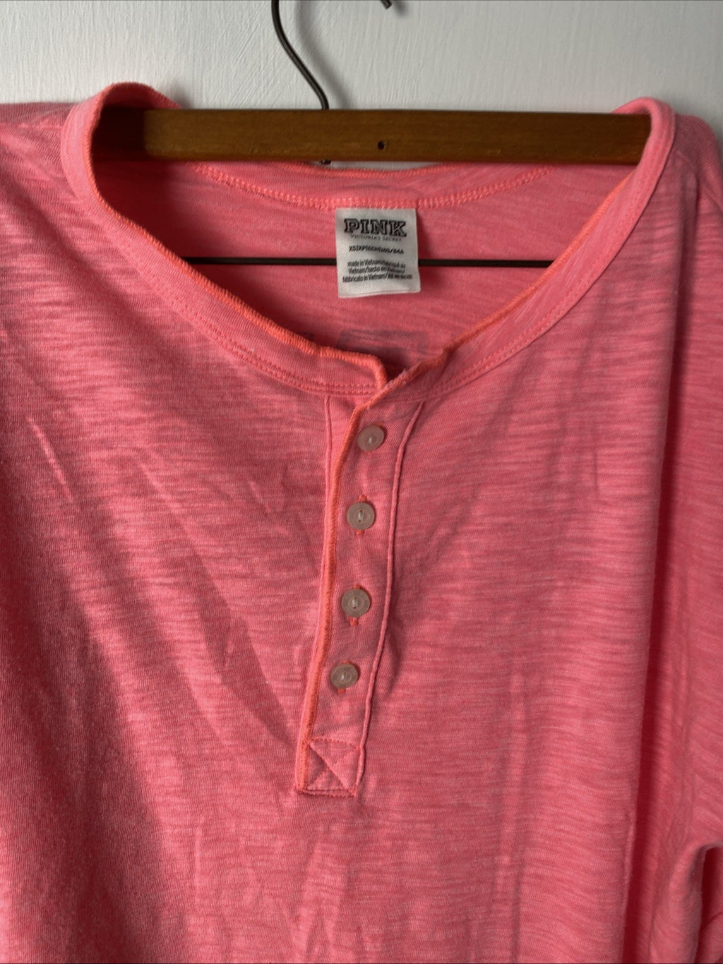 Victorias Secret PINK Long Sleeve Campus Henley Women’s Size X-small Pink