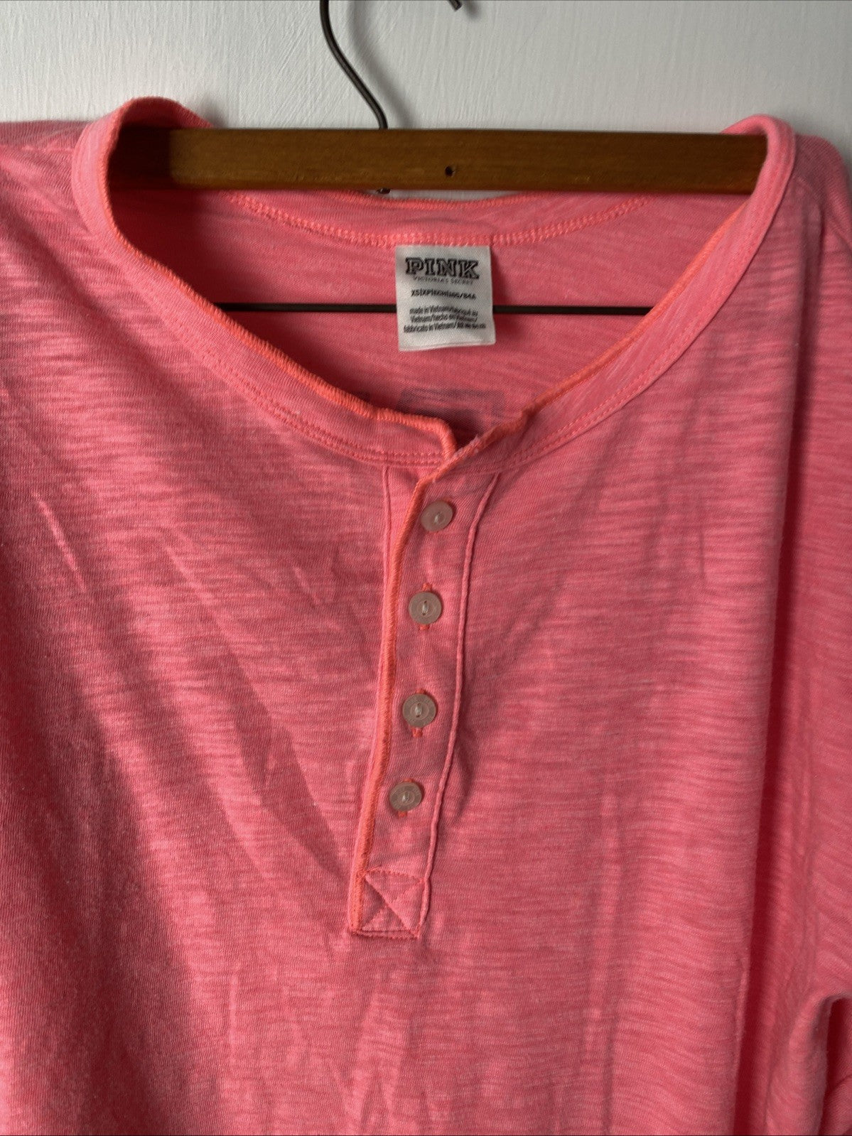 Victorias Secret PINK Long Sleeve Campus Henley Women’s Size X-small Pink