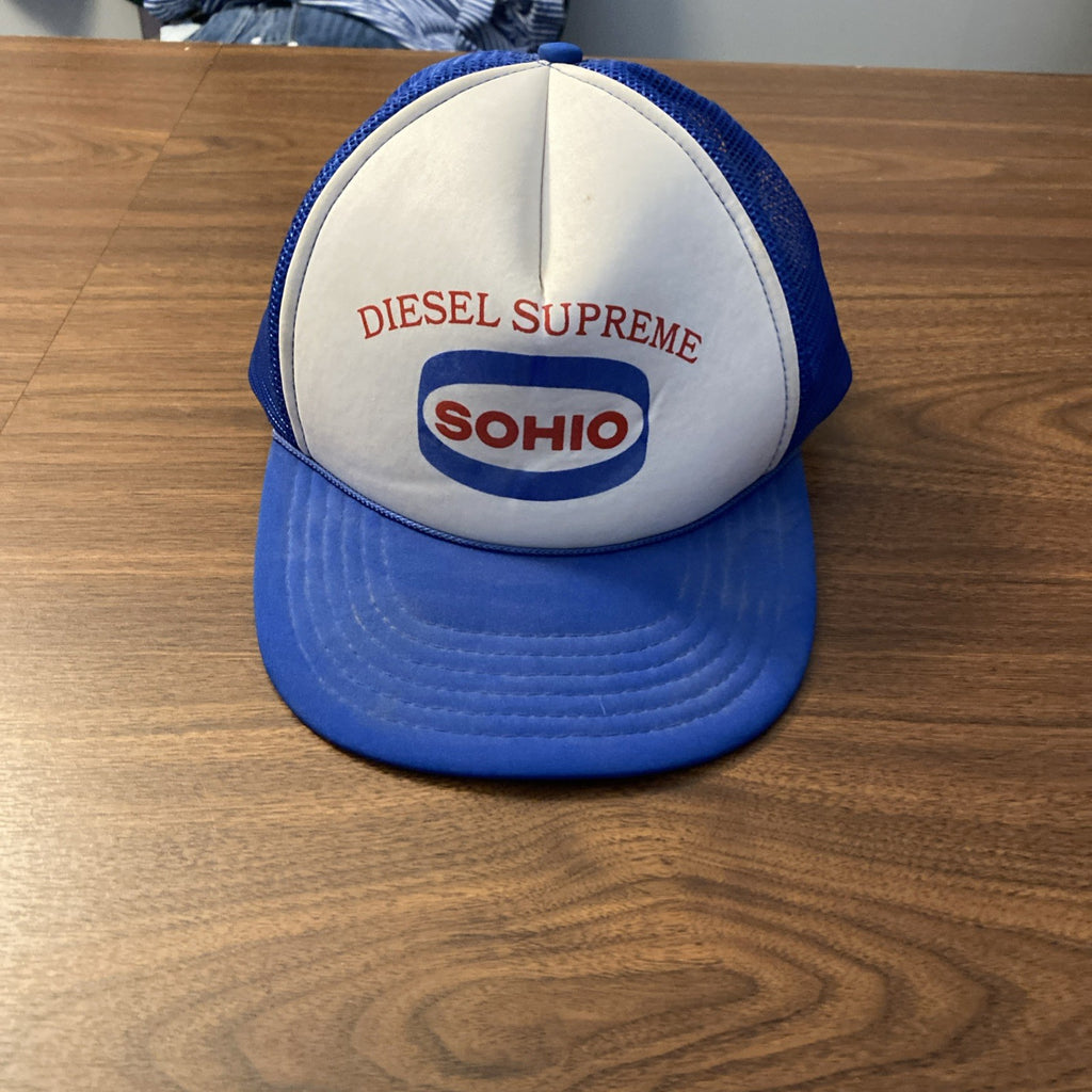 Vintage SOHIO Gas Station DIESEL SUPREME Ohio Blue Mesh Snapback Trucker Hat Oil