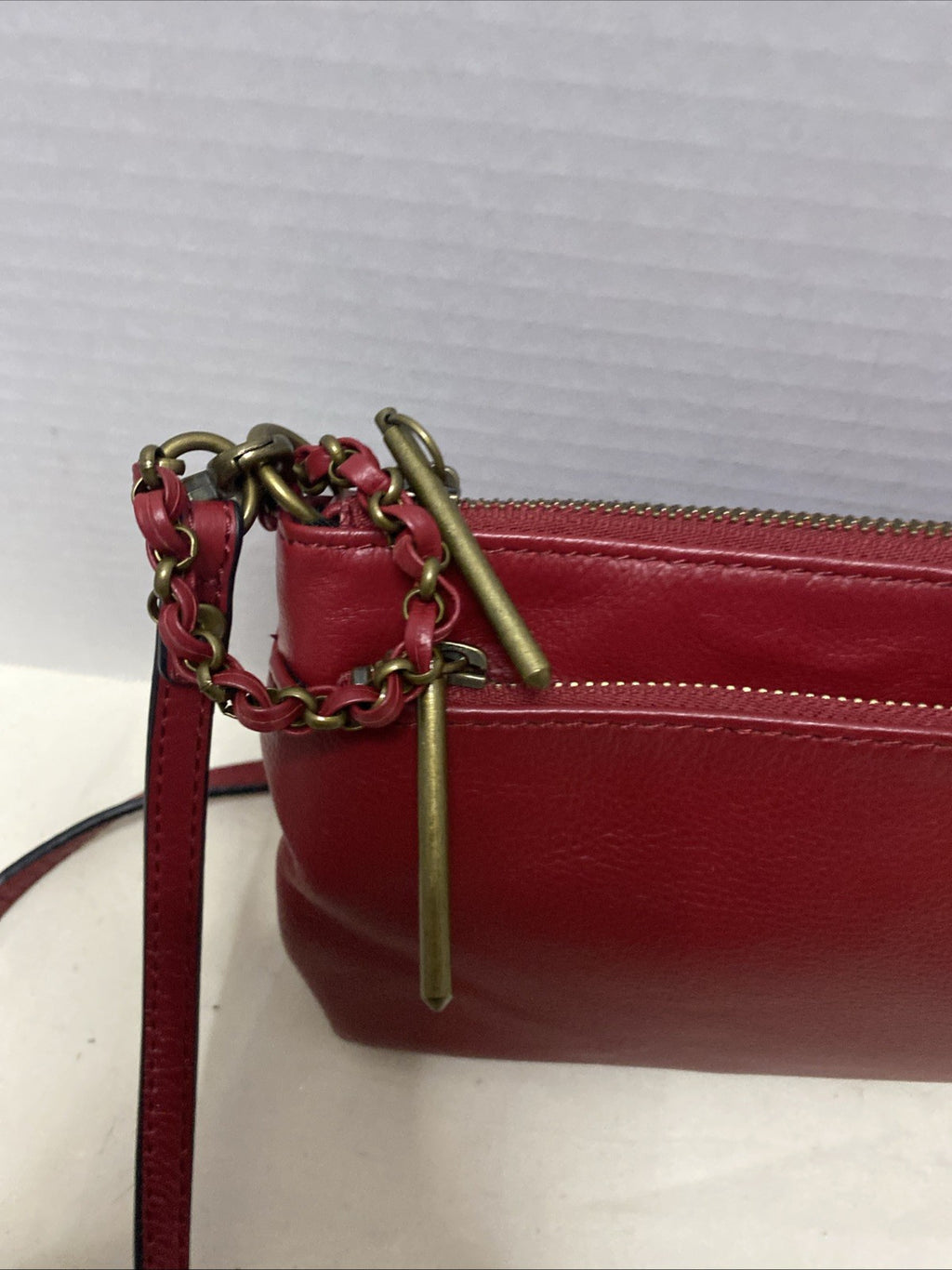 Elliott Lucca Red Leather Removable Strap Clutch/ Crossbody/ Shoulder Bag 7x11"