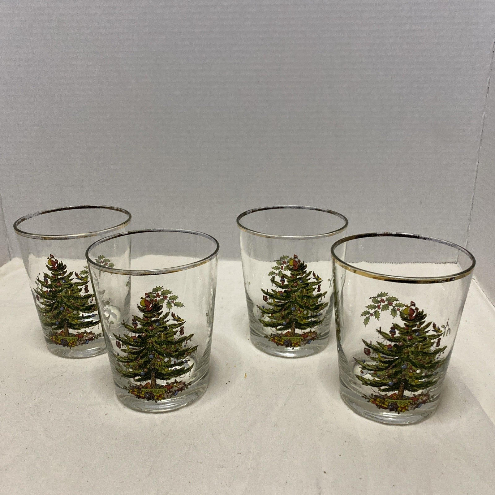 Spode Christmas Tree Double Old Fashioned Rocks Glass Gold Trim Lot of 4