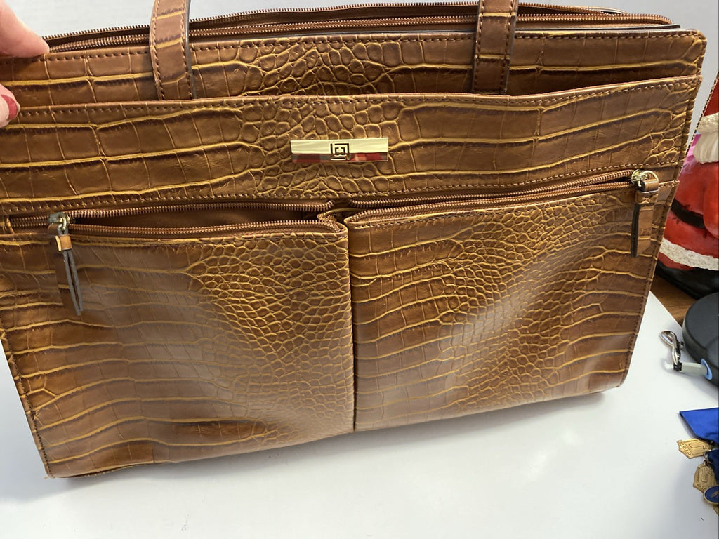 Liz Claiborne Vintage Travel Work bag Tote Brown Crocodile leather W/dividers