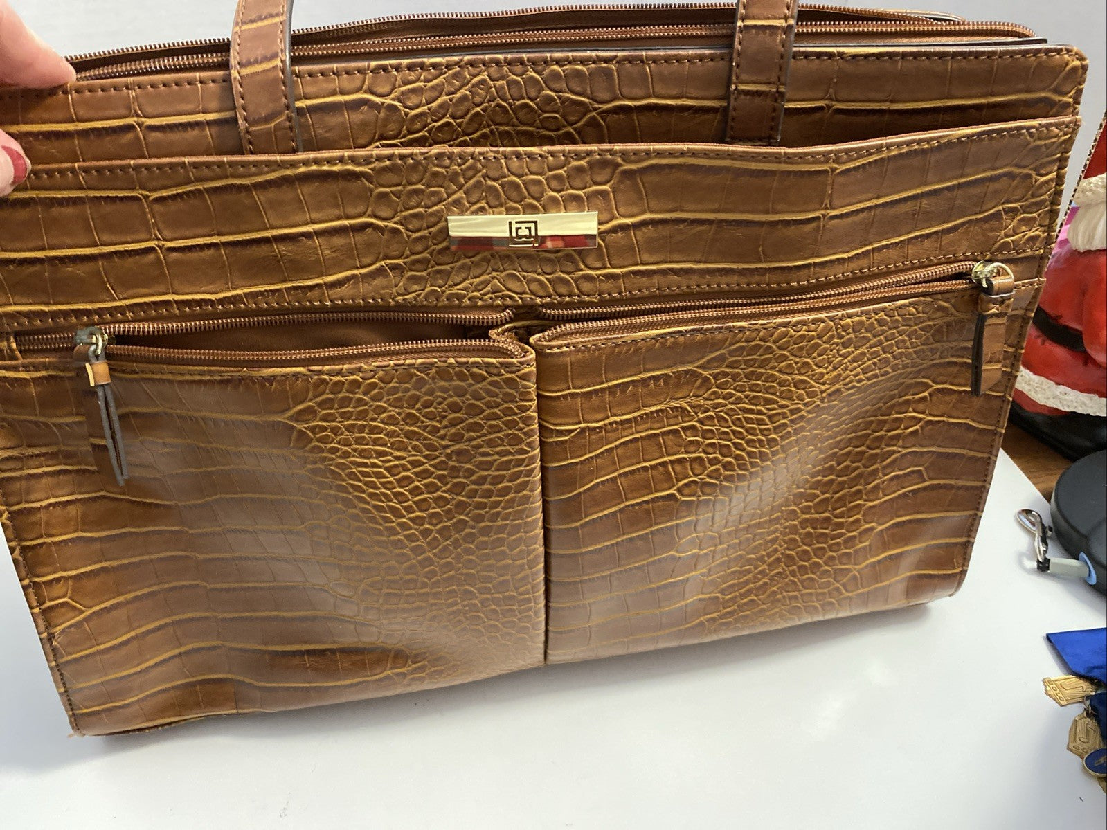 Liz Claiborne Vintage Travel Work bag Tote Brown Crocodile leather W/dividers