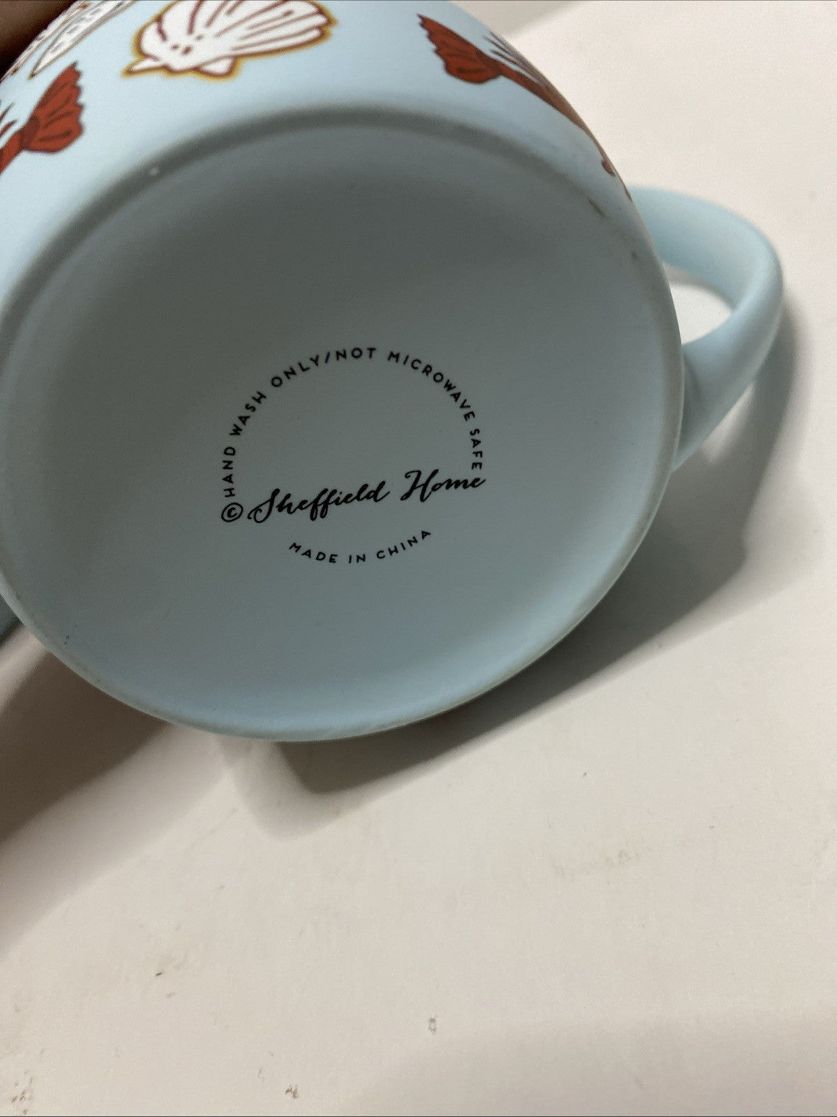Sheffield Home Red Lobsters Seashells & Bows Soft Touch Blue Coffee Tea Mug Set2