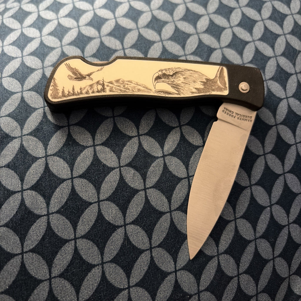 Vintage S&W Smith & Wesson BALD EAGLE Scrimshaw Knife Layden Essex